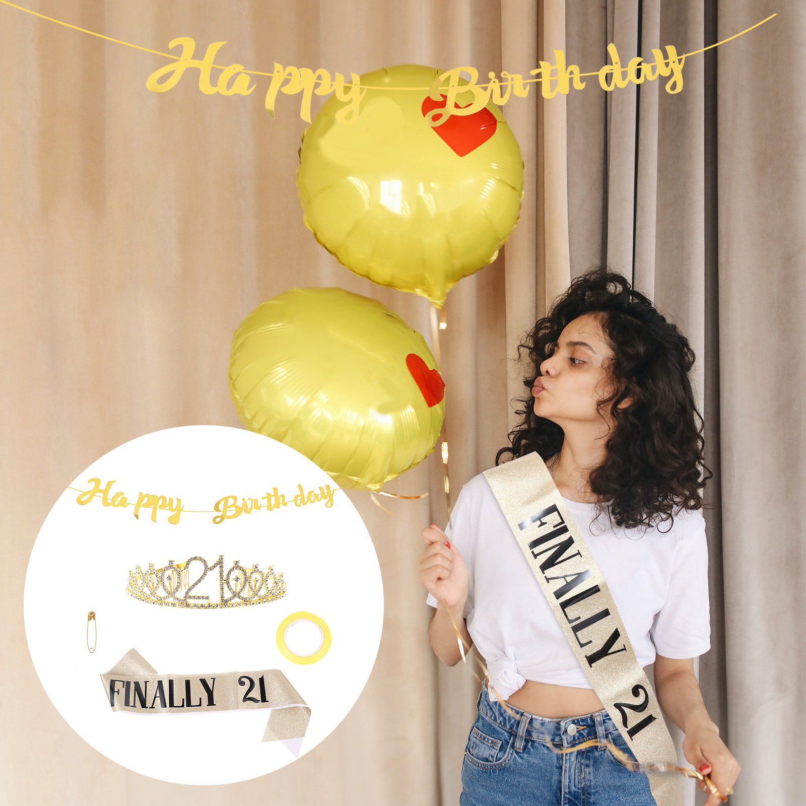 Birthday Sash Glitter - 1 Set de Corona de Cumpleaños,